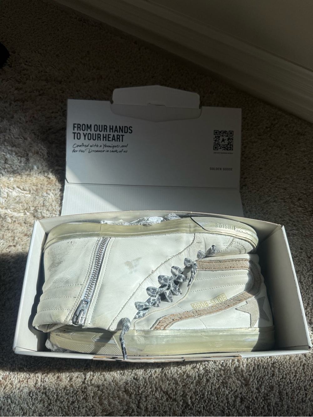 Golden Goose White & Beige High-Top Sneakers - Picture 5 of 5